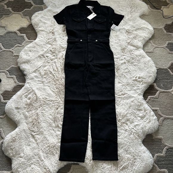 Good American Fit For Success Denim Straight Leg Jumpsuit Black Size 2/ M - Picture 4 of 8